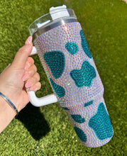 Load image into Gallery viewer, Blue Cow Print Bling Tumbler

