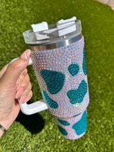 Load image into Gallery viewer, Blue Cow Print Bling Tumbler
